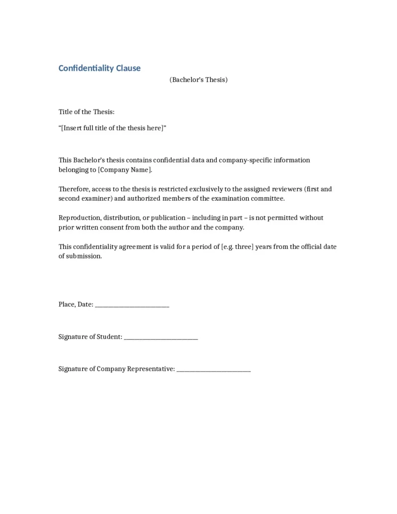 Sperrvermerk BA Vorlage in Englisch